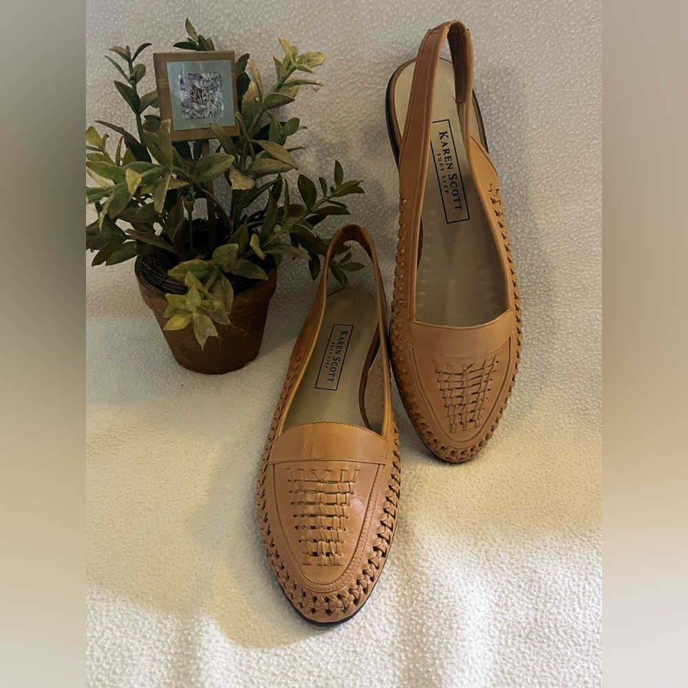 Karen Scott Tan Woven Leather Flats